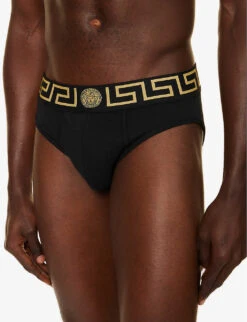 Versace Pack Of Three Logo-waistband Low-rise Stretch-cotton Briefs -AllSain Clothing Shop R04188852 BLACKBLUEWHITE ALT03