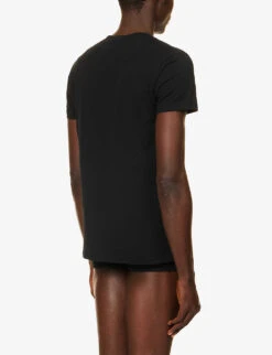 Versace Brand-print Crewneck Stretch-cotton T-shirt -AllSain Clothing Shop R04188856 BLACK ALT02