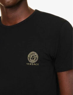 Versace Brand-print Crewneck Stretch-cotton T-shirt -AllSain Clothing Shop R04188856 BLACK ALT03