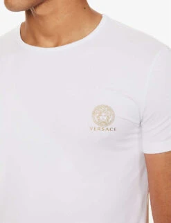 Versace Graphic-print Crewneck Stretch-cotton T-shirt 7 Versace Graphic-print Crewneck Stretch-cotton T-shirt -AllSain Clothing Shop R04188857 OPTICALWHITE ALT03