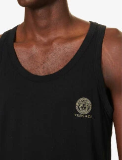 Versace Medusa Logo-print Stretch-cotton Top -AllSain Clothing Shop R04188859 BLACK ALT03