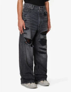 Distressed Wide-leg Mid-rise Jeans -AllSain Clothing Shop R04194909 REPAIRDENIM ALT02
