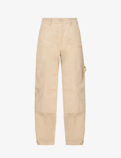 Wide-leg Mid-rise Cotton-canvas Trousers