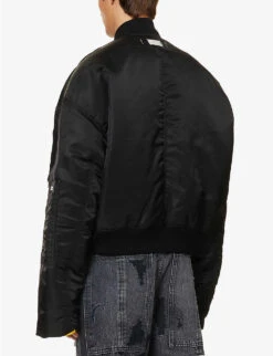 Brand-appliqué Cut-out Relaxed-fit Shell Bomber Jacket -AllSain Clothing Shop R04194918 BLACK ALT03