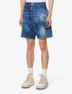 DSQUARED2 Distressed Relaxed-fit Stretch-denim Shorts -AllSain Clothing Shop R04196736 NAVYBLUE ALT02