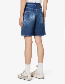 DSQUARED2 Distressed Relaxed-fit Stretch-denim Shorts -AllSain Clothing Shop R04196736 NAVYBLUE ALT03