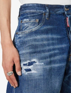 DSQUARED2 Distressed Relaxed-fit Stretch-denim Shorts -AllSain Clothing Shop R04196736 NAVYBLUE ALT04