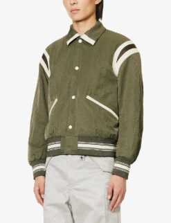Emporio Armani Logo-embroidered Stripe Shell Bomber Jacket -AllSain Clothing Shop R04196949 VERDEFORESTA ALT02
