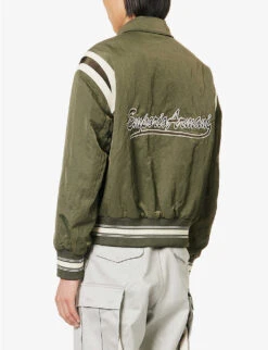 Emporio Armani Logo-embroidered Stripe Shell Bomber Jacket -AllSain Clothing Shop R04196949 VERDEFORESTA ALT03