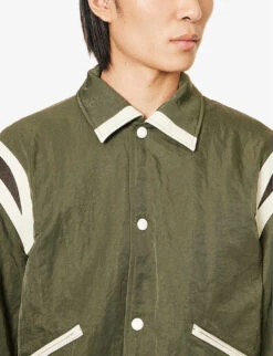 Emporio Armani Logo-embroidered Stripe Shell Bomber Jacket -AllSain Clothing Shop R04196949 VERDEFORESTA ALT04