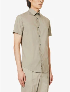 Emporio Armani Logo-embroidered Short-sleeve Stretch-cotton Blend Shirt 7 Emporio Armani Logo-embroidered Short-sleeve Stretch-cotton Blend Shirt -AllSain Clothing Shop R04196986 GREIGE ALT02