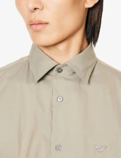 Emporio Armani Logo-embroidered Short-sleeve Stretch-cotton Blend Shirt 9 Emporio Armani Logo-embroidered Short-sleeve Stretch-cotton Blend Shirt -AllSain Clothing Shop R04196986 GREIGE ALT04