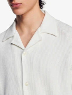 Sandro Alicudi Spread-collar Relaxed-fit Cotton-blend Shirt -AllSain Clothing Shop R04197459 NATURELS ALT04