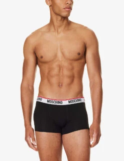 MOSCHINO Branded-waistband Pack Of Two Stretch-cotton Trunks -AllSain Clothing Shop R04199678 BLACK555 ALT01