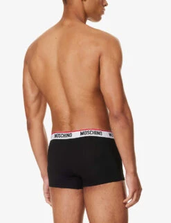 MOSCHINO Branded-waistband Pack Of Two Stretch-cotton Trunks -AllSain Clothing Shop R04199678 BLACK555 ALT02