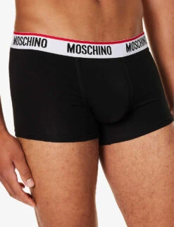 MOSCHINO Branded-waistband Pack Of Two Stretch-cotton Trunks -AllSain Clothing Shop R04199678 BLACK555 ALT03